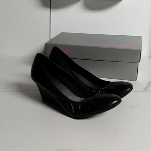 Connie Solid Black Wedge Slip on Dress Shoe - Picture 7 of 9